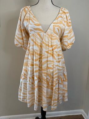 Girl and the Sun boho tiered mini dress peachy orange white SZ XS